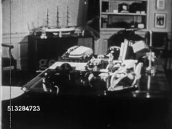 1963: WHITE HOUSE OVAL OFFICE TELEPHONE:  VS Empty United States Presidential Oval Office, president's phone w/ dial & various buttons on board. Hotline, emergency, communication, not the Red Phone Instructional Video