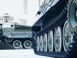 Armoured vehicle caterpillar tracks Stock Footage