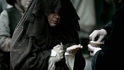 Nostradamus gives a village woman medicine for an illness. Stock Footage