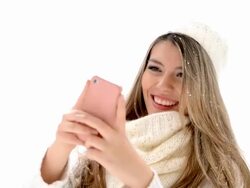 Woman's winter selfie Stock Footage