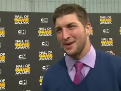 INTERVIEW: Tim Tebow at Cartoon Network Hosts Second Annual Hall Of Game Awards on 2/18/12 in Santa Monica, CA. Stock Footage