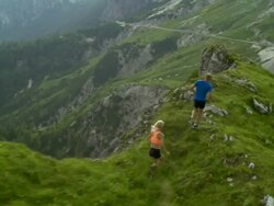 HD: Running Along Mountain Ridge Stock Footage