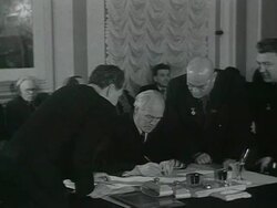 MS Prominent people signing for Stalin AUDIO / Russia Stock Footage