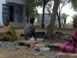 Unidentified Indian women work outside a fireworks factory Stock Footage