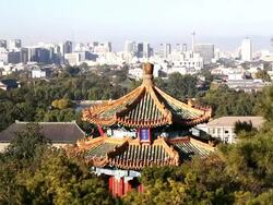 WS View of City Skyline and Pagoda / Beijing, Hebei Province, China Stock Footage