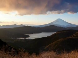 WS T/L Sunset on Mount Fuji in winter / Tokyo, Japan Stock Footage