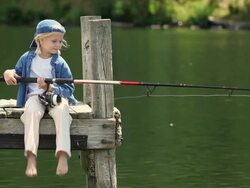 Little Girl on Dock Fishing Stock Footage