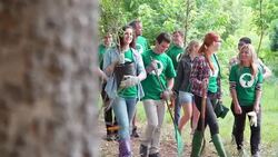Environmentalist volunteers planting trees Stock Footage