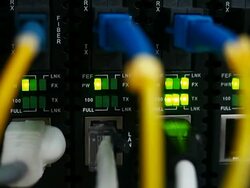 Fiber optic network in pan shot Stock Footage