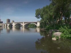 WS Bridge over river / Minneapolis, Minnesota, United States  Stock Footage