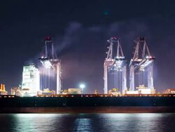 Shipyard working loading Container cargo at Night Stock Footage
