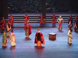 MS Artists performing local Chinese traditional qinqiang opera on stage AUDIO / xi'an, shaanxi, china Stock Footage
