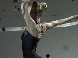 HD Super Slow-Mo: Gymnast Performing With A Ribbon Stock Footage