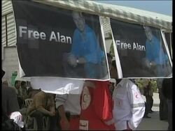 March of Palestinian journalists demanding the release of BBC man News Clip