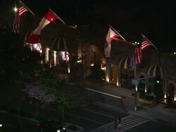 Aerial LA, CU, TS entrance to Regent Beverly Wilshire Hotel / Beverly Hills, California, United States Stock Footage