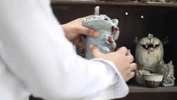 Customers select products in ceramic shop. Stock Footage
