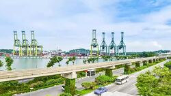 time-lapse cloud moving over warehouse Port background in Singapore Stock Footage