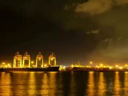 Shipyard working loading Container cargo at Night Stock Footage