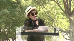 SPEECH - Yoko Ono at Bono and Yoko Ono honor John Lennon at Event on Ellis Island Stock Footage