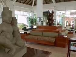 MS Shot of decorative lobby of luxury hotel / Sihanoukville, Cambodia Stock Footage