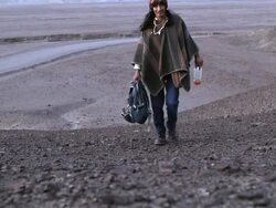 WS Shot of man comes to show Native ritual AUDIO / South Of Peru, Nazca, Peru Stock Footage