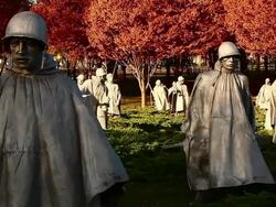 Panning shot of statues at the Korean War Veterans Memorial Stock Footage