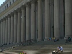 Tilt down to the front of the Landmark United States Post office on 8th and 34th in New York. Stock Footage