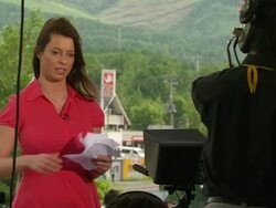 MS Shot of television news crews working outside during G8 meeting / Hokkaido Toyako, Japan Stock Footage