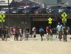 Sunseekers enjoying Santa Monica sunshine News Clip