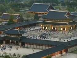 WS View of People roaming at Gyeongbokgung Royal Palace / Seoul, South Korea  Stock Footage