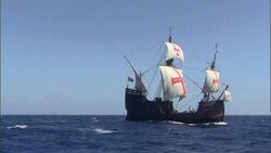 The Santa Maria sails across the open sea. Stock Footage