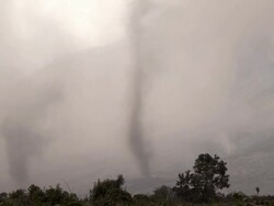 Huge Volcanic Dust Devil Swirls Through Air Stock Footage
