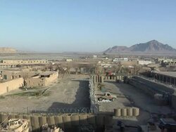 WS Landscape with mountain in background / Musa Qala, Helmand Province, Afghanistan. Stock Footage