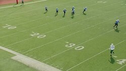 WS SLO MO Aerial view. Professional football team kicks off to receiving team, running back catches football and returns for a touchdown and celebrates with teammates. Stock Footage