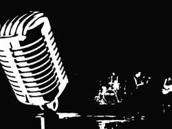 old microphone and a jazz orchestra Stock Footage