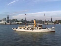 WS View of steamer moving on river Elbe / Hamburg, Germany Stock Footage