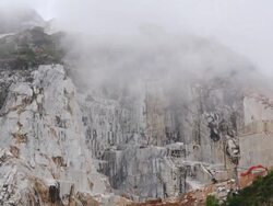 WS Shot of fog moving over marble quarry / Colonnata, Tuscany, Italy Stock Footage