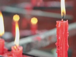 CU Burning  candles in temple/xian,shaanxi,China Stock Footage
