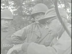1950: KOREAN WAR: U.S. GENERALS: ** VS United States General of X Corps Edward Almond (aka 'Ned,' 1892-1979) talking w/ officials in Wonsan. VS Commander of U.S. Eighth Army Walton Walker (1889-1950) talking w/ official in West Korea. Instructional Video