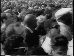 B/W August 28, 1963 crowd watching speech at March on Washington / newsreel Stock Footage