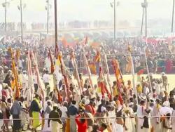 WS View of pilgrims in Kumbh Mela / Allahabad, Uttar Pradesh, India Stock Footage
