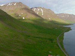 WS AREAIL View of Town demolished by avalanche / Iceland Stock Footage