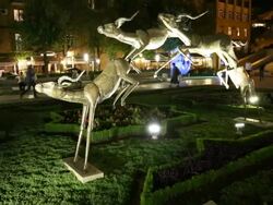 Yerevan, Cascade, night scene of the statues and gardens Stock Footage