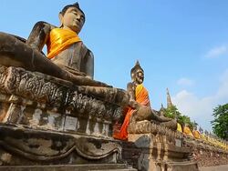 Old Buddha Statues at Historical Park of Ayutthaya, Thailand Stock Footage