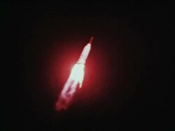 1962 Mercury 6 rocket ascending in sky / John Glenn - first American in orbit / newsreel Stock Footage