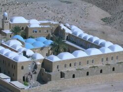 Aerial Nebi Musain in the Judea desert near the Dead sea, Israel Stock Footage