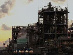 MS Evening view of chemical factory / Kawasaki, Kanagawa, Japan    Stock Footage