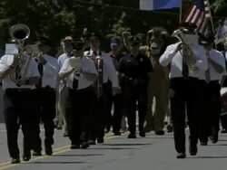 Marching band parade in small town. Americana. Stock Footage