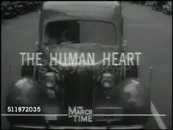 1937: HEART ATTACK: DRAMATIZATION: Man lying on public sidewalk, people gathered, helpful male loosing man's shirt, tie. Male in lab coat w/ man & woman checking executive slumped over on desk, pushing him back in chair. Instructional Video