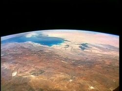 View of Earth from space, over Middle East, smoke from Kuwait oil well fires, STS-40 Stock Footage